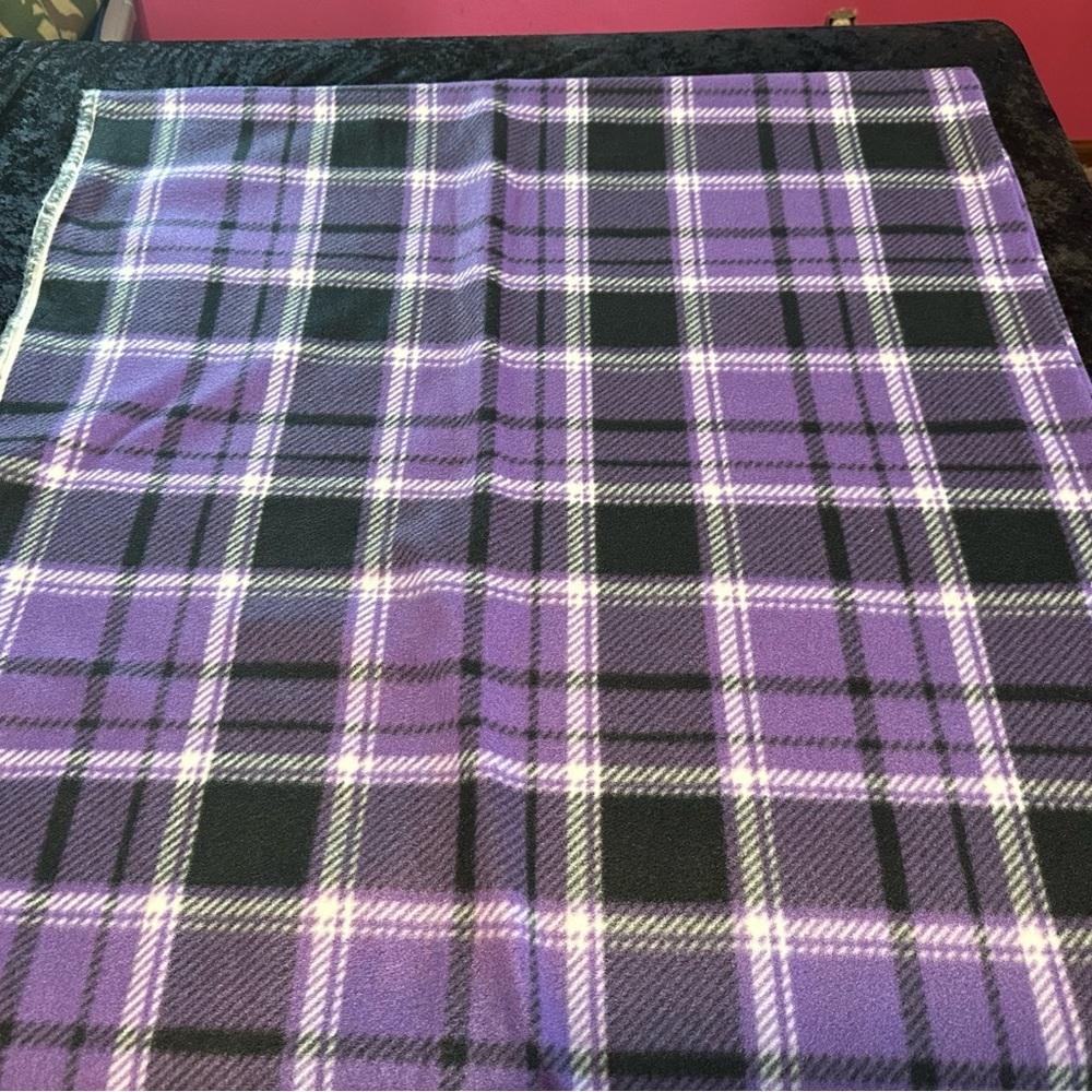 Plaid Purple and Black Fleece Fabric